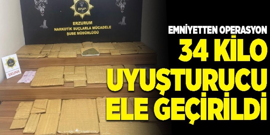 Erzurum'da 34 kilo uyuşturucu ele geçirildi