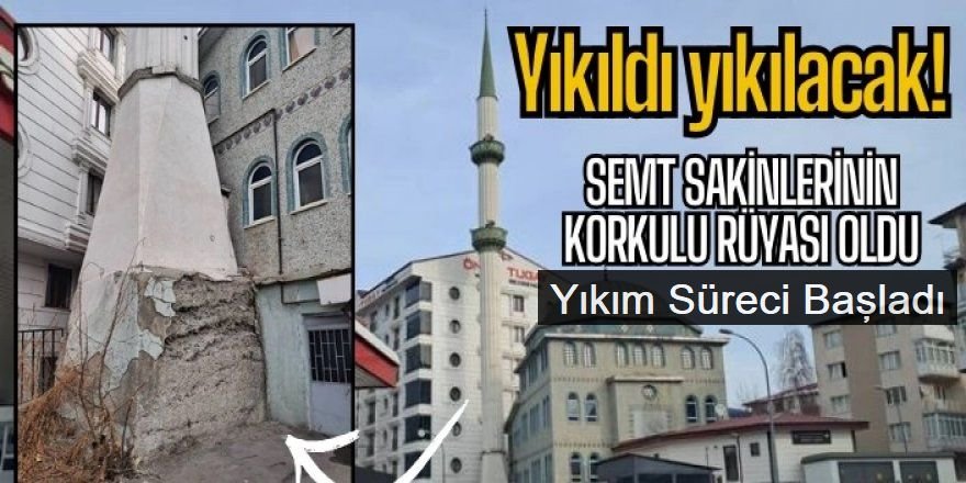 Erzurum'da tehlike saçan minarenin yık süreci başladı