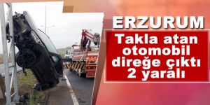 Takla atan otomobil direğe çıktı: 2 yaralı