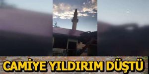 Erzurum'da yıldırım isabet eden minare hasar gördü