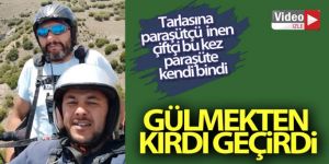 Tarlasına paraşütçü inen çiftçi, paraşüte bindi yine gülmekten kırdı geçirdi