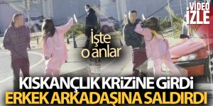 Erkek arkadaşıyla tartışan genç kızın sinir krizi geçirdiği anlar kamerada