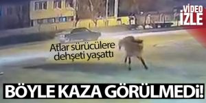 Atlar sürücülere dehşeti yaşattı, o anlar kameraya yansıdı