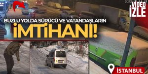 Esenyurt'ta buzlu yolda sürücü ve vatandaşların imtihanı